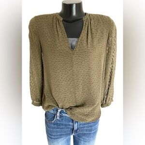 J. CREW v-neck popover OLIVE GREEN silk Blend lined blouse TOP FALL ready COLOR!